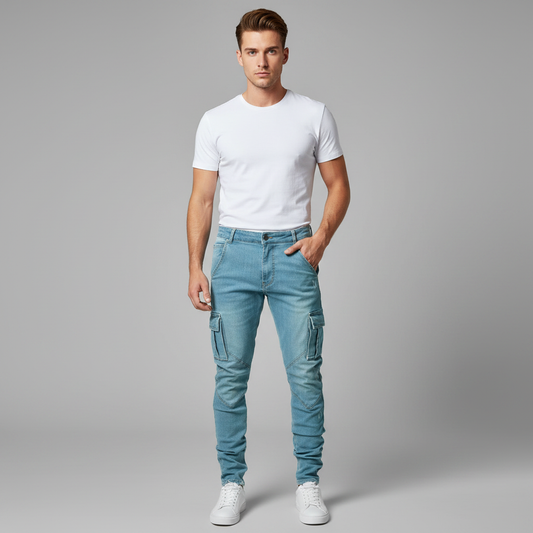 Pantalon Cargo Slim En Denim Stretch | Pantalon Homme