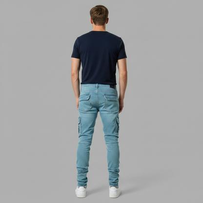 Pantalon Cargo Slim En Denim Stretch | Pantalon Homme