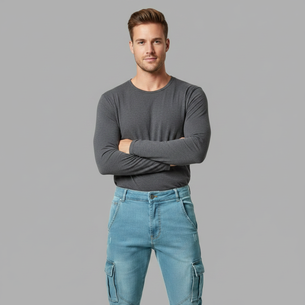 Pantalon Cargo Slim En Denim Stretch | Pantalon Homme
