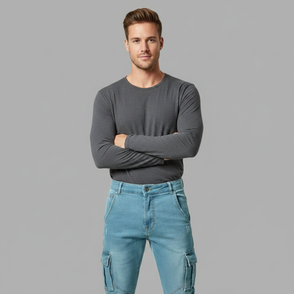 Pantalon Cargo Slim En Denim Stretch | Pantalon Homme
