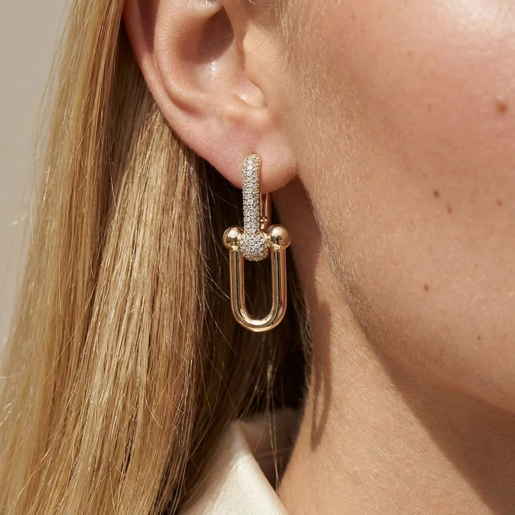 Pavé Diamond Link Earrings | 18K Gold Statement Jewelry 1