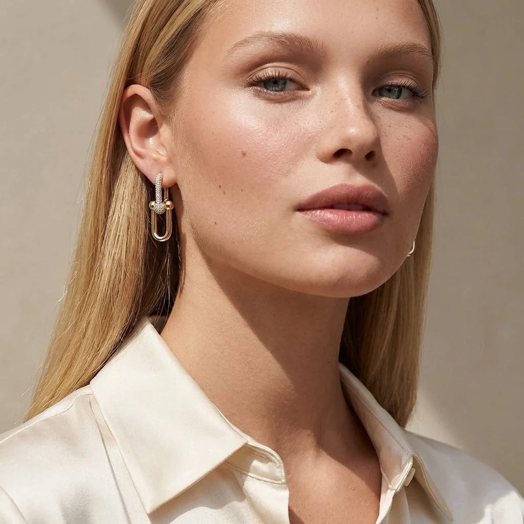 Pavé Diamond Link Earrings | 18K Gold Statement Jewelry 3