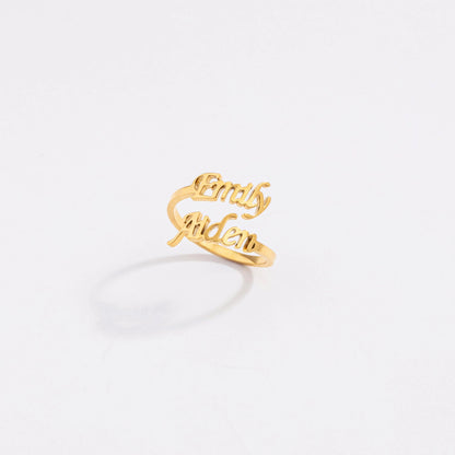 Personalized Two Name Script Ring | Adjustable Stainless Steel 0