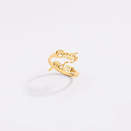 Personalized Two Name Script Ring | Adjustable Stainless Steel 0