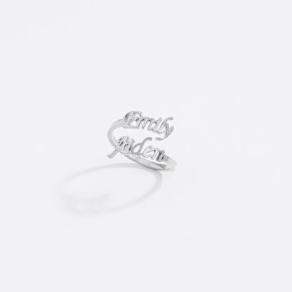 Personalized Two Name Script Ring | Adjustable Stainless Steel 1
