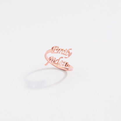 Personalized Two Name Script Ring | Adjustable Stainless Steel 2