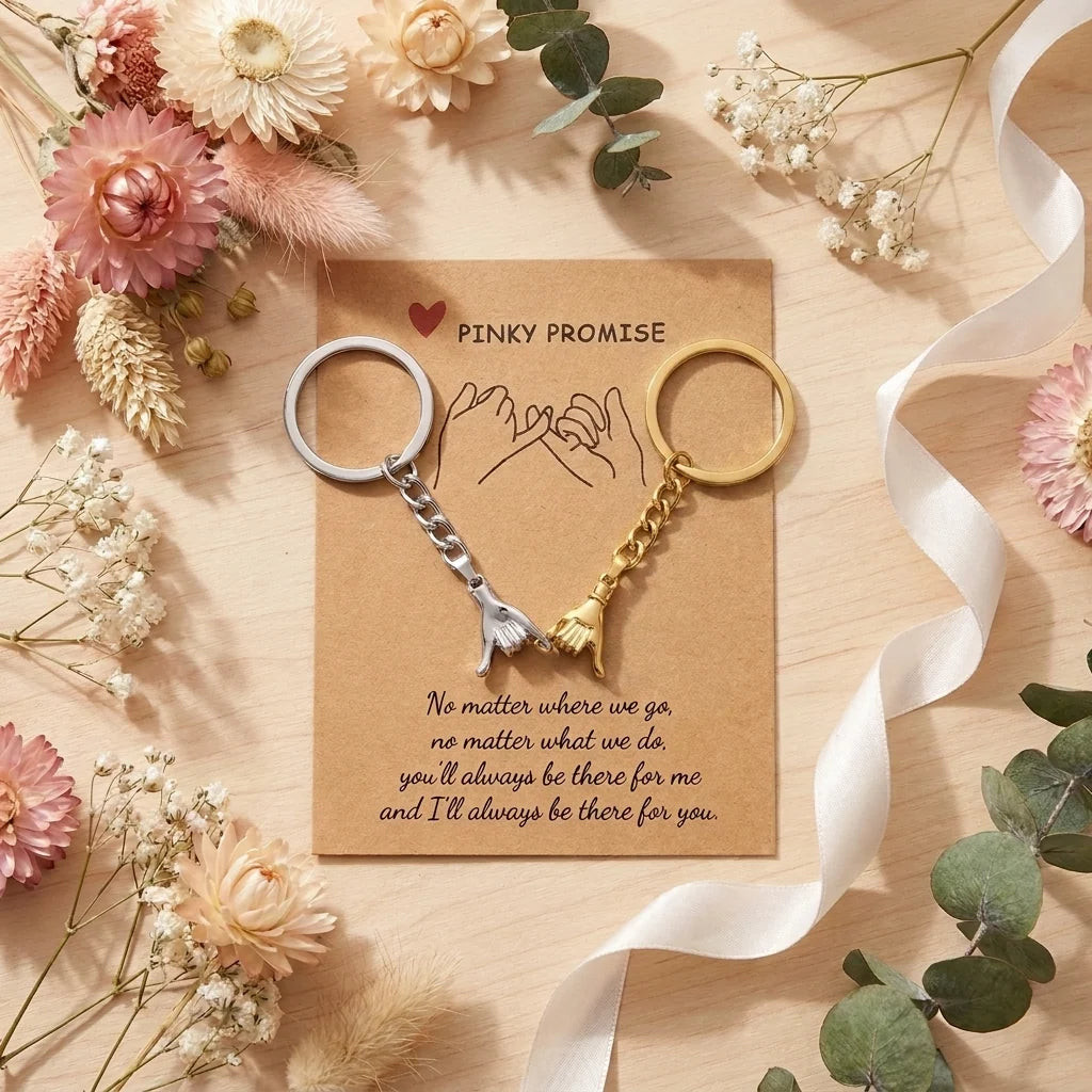 Pinky Promise Keychains Set of 2 | Interlocking Metal Charms 1