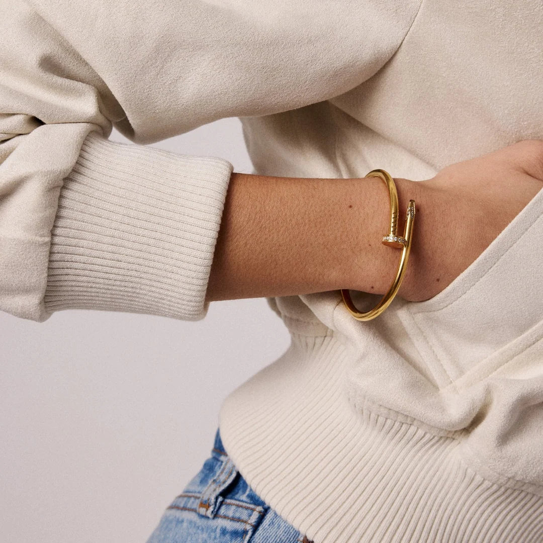 Polished Nail Bracelet | Sculptural Metal Jewelry with CZ Accents 6