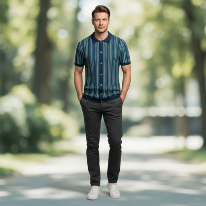 Polo Homme Chevron Respirant | Polo Boutonné Été