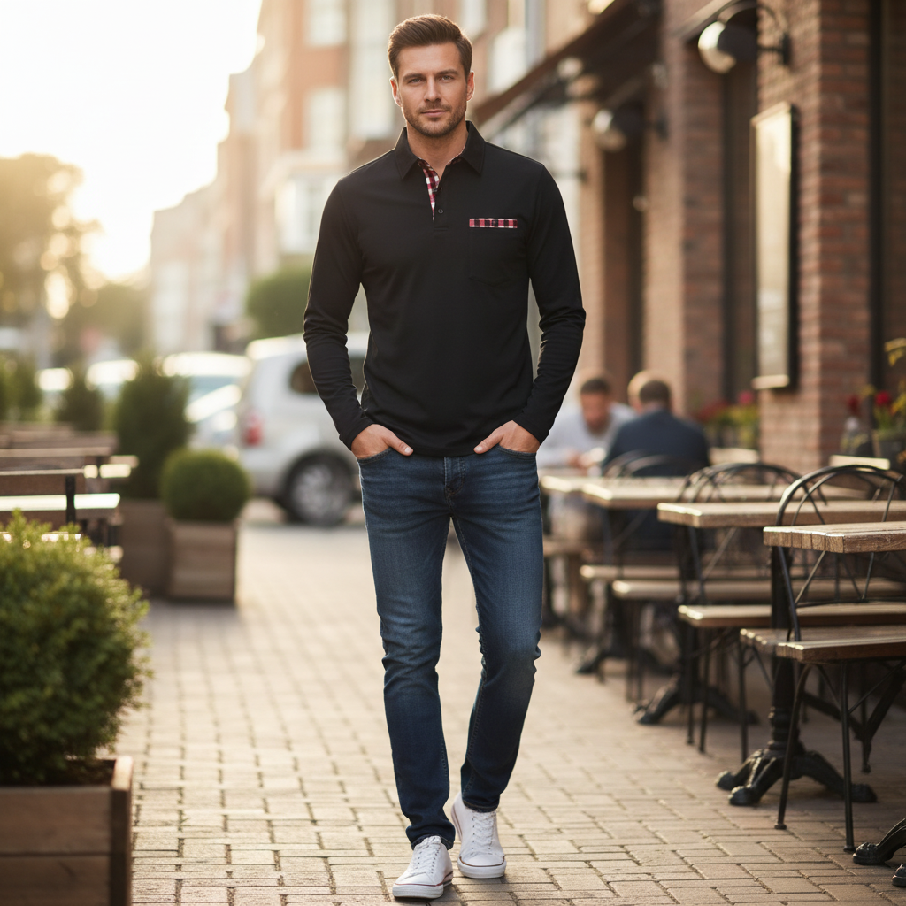 Polo Homme Manches Longues Couleurs Classiques