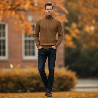 Pull Col Roulé Côtelé Homme | Coupe Slim Automne-Hiver