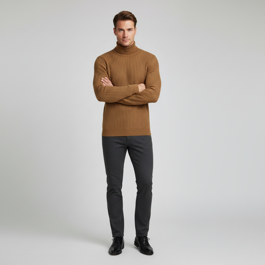 Pull Col Roulé Côtelé Homme | Coupe Slim Automne-Hiver