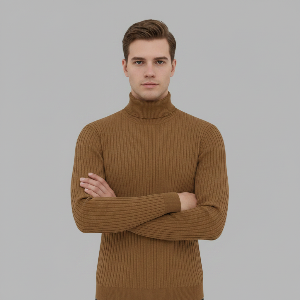 Pull Col Roulé Côtelé Homme | Coupe Slim Automne-Hiver