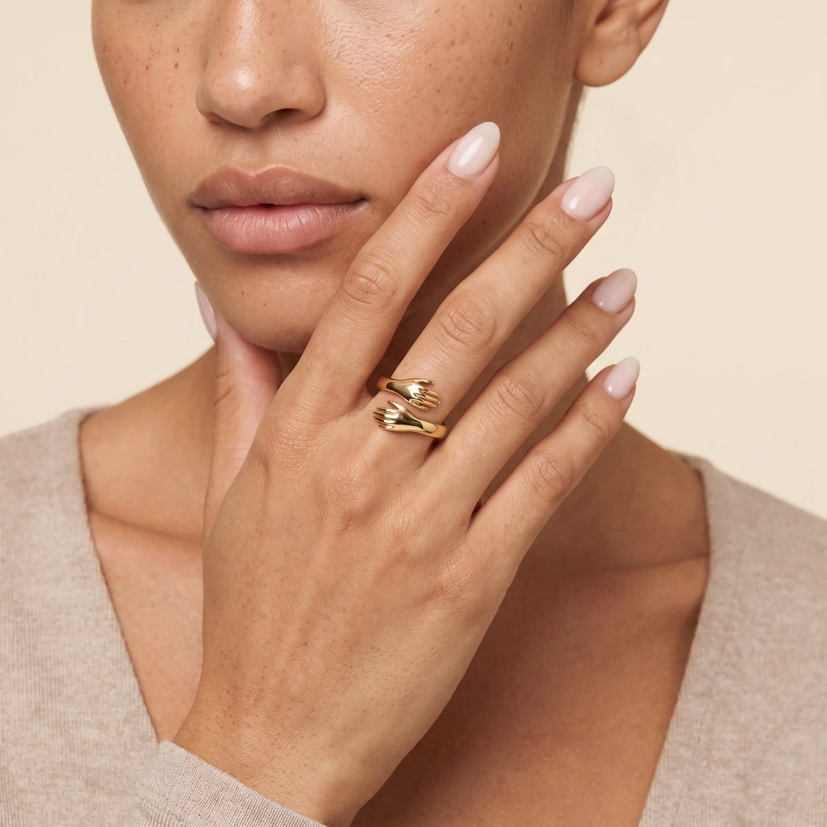 Sculpted Hands Adjustable Open Ring | 14K Gold & Silver Finish 1