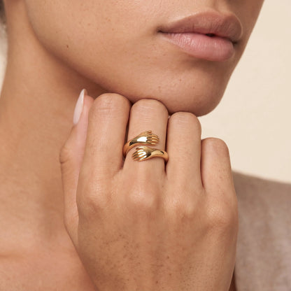 Sculpted Hands Adjustable Open Ring | 14K Gold & Silver Finish 2