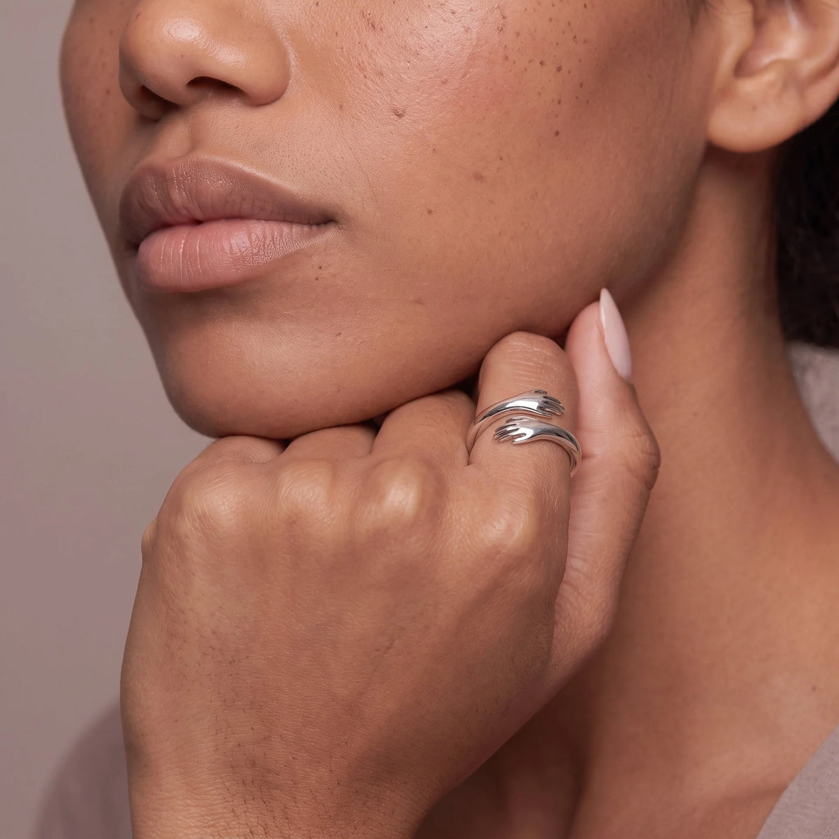 Sculpted Hands Adjustable Open Ring | 14K Gold & Silver Finish 5