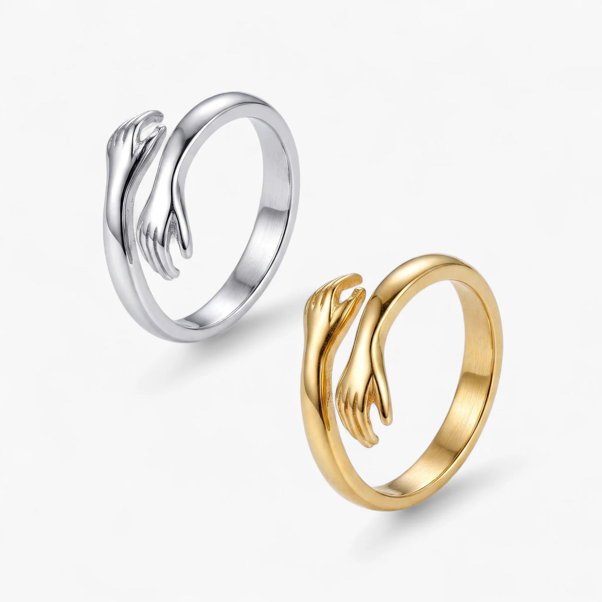 Sculpted Hands Adjustable Open Ring | 14K Gold & Silver Finish 6