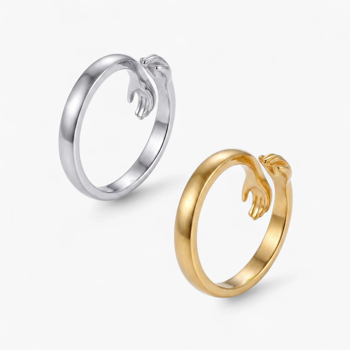 Sculpted Hands Adjustable Open Ring | 14K Gold & Silver Finish 7