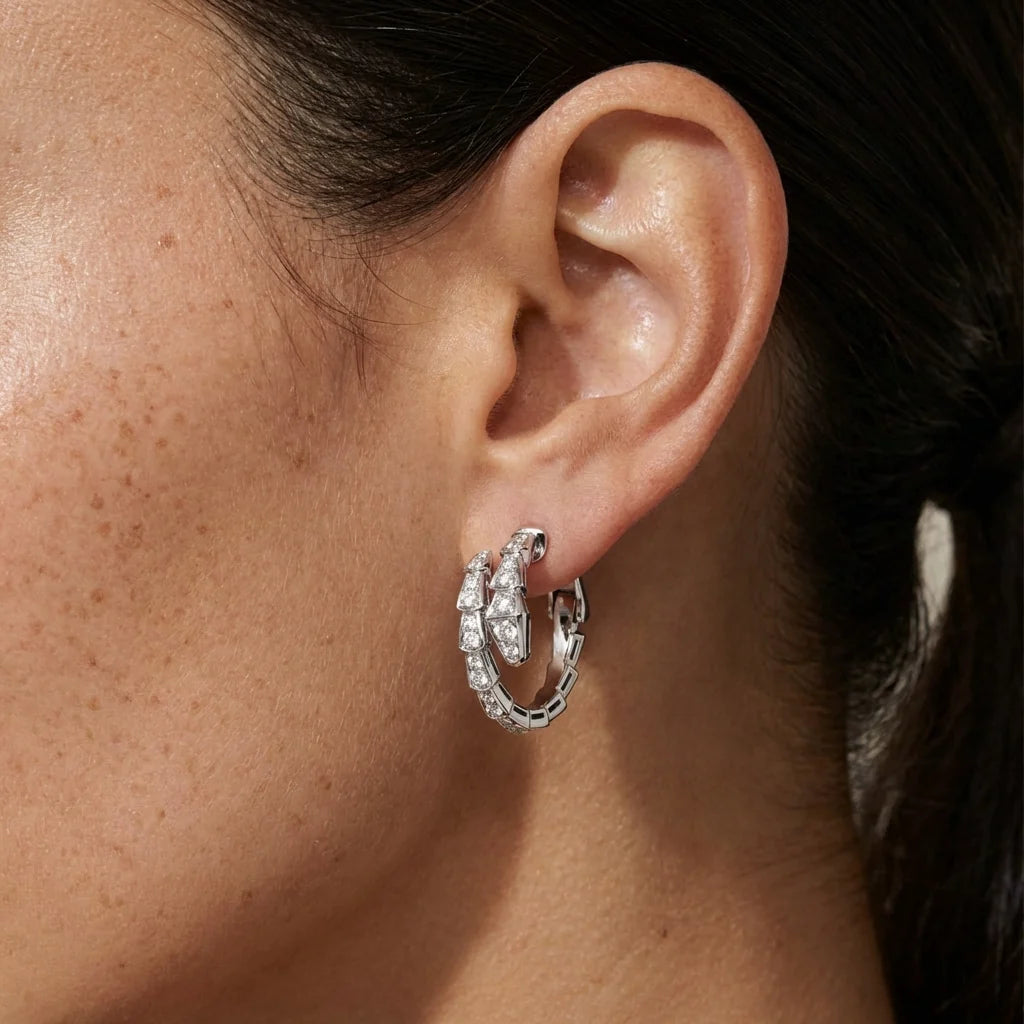 Silver Snake Chain Zircon Earrings | Lightweight Hypoallergenic Jewelry 2