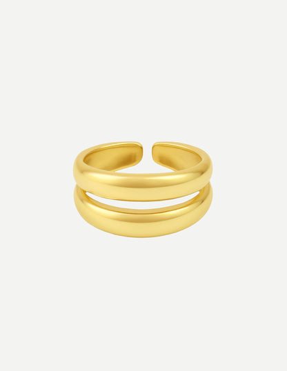 Solene | Women's Double-Band Sculptural Ring Gold Silver 0