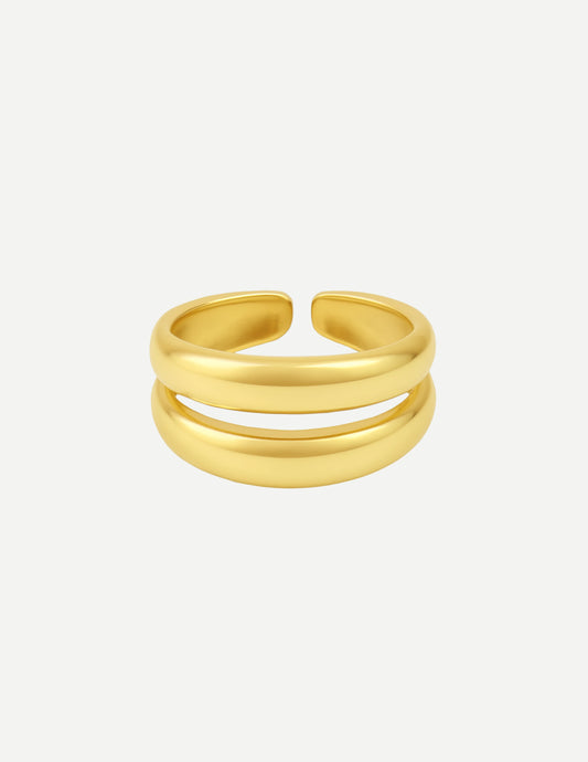 Solene | Women's Double-Band Sculptural Ring Gold Silver 0
