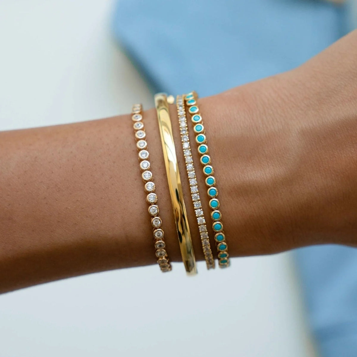 Turquoise Bezel Tennis Bracelet | Women's Stackable Jewelry 1