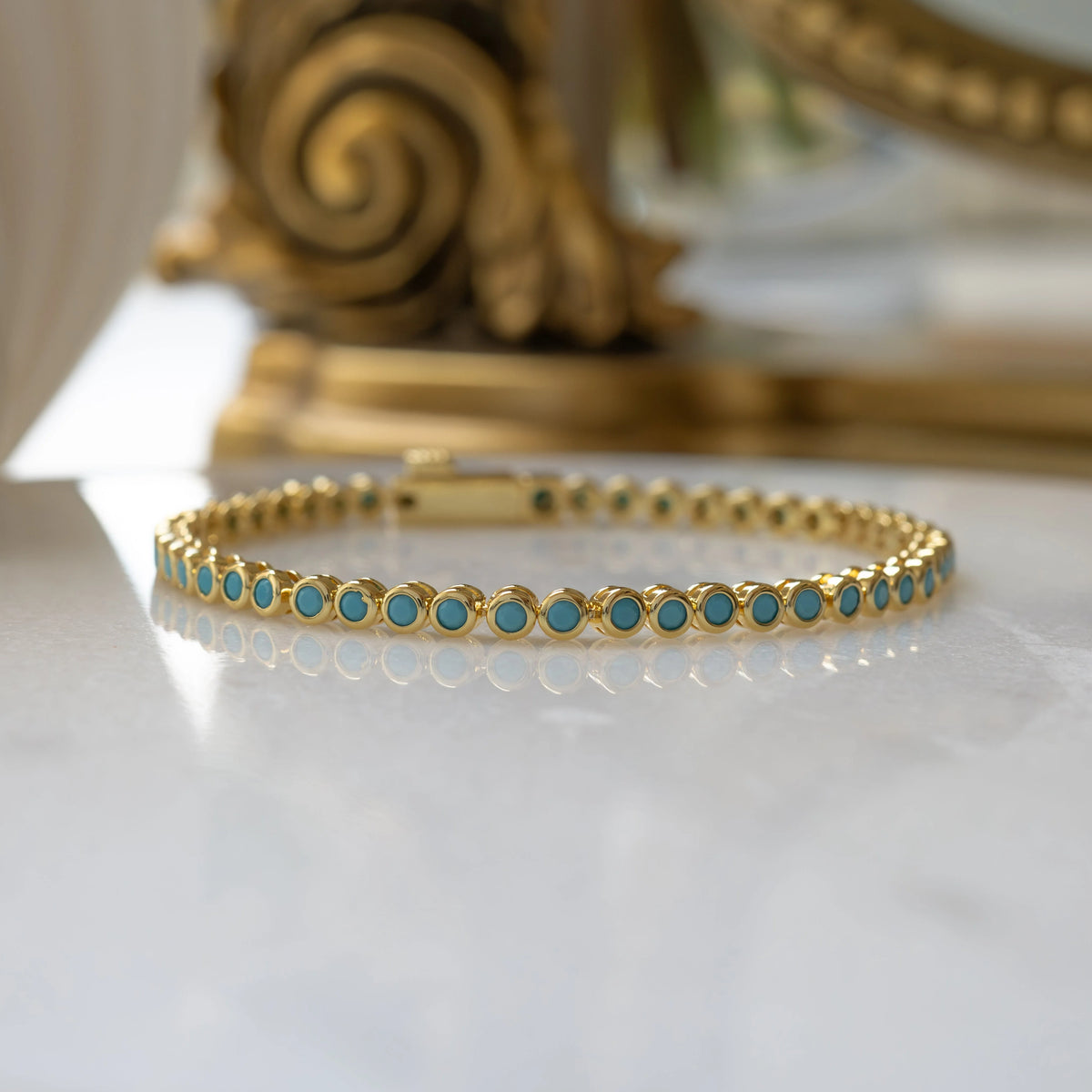 Turquoise Bezel Tennis Bracelet | Women's Stackable Jewelry 3