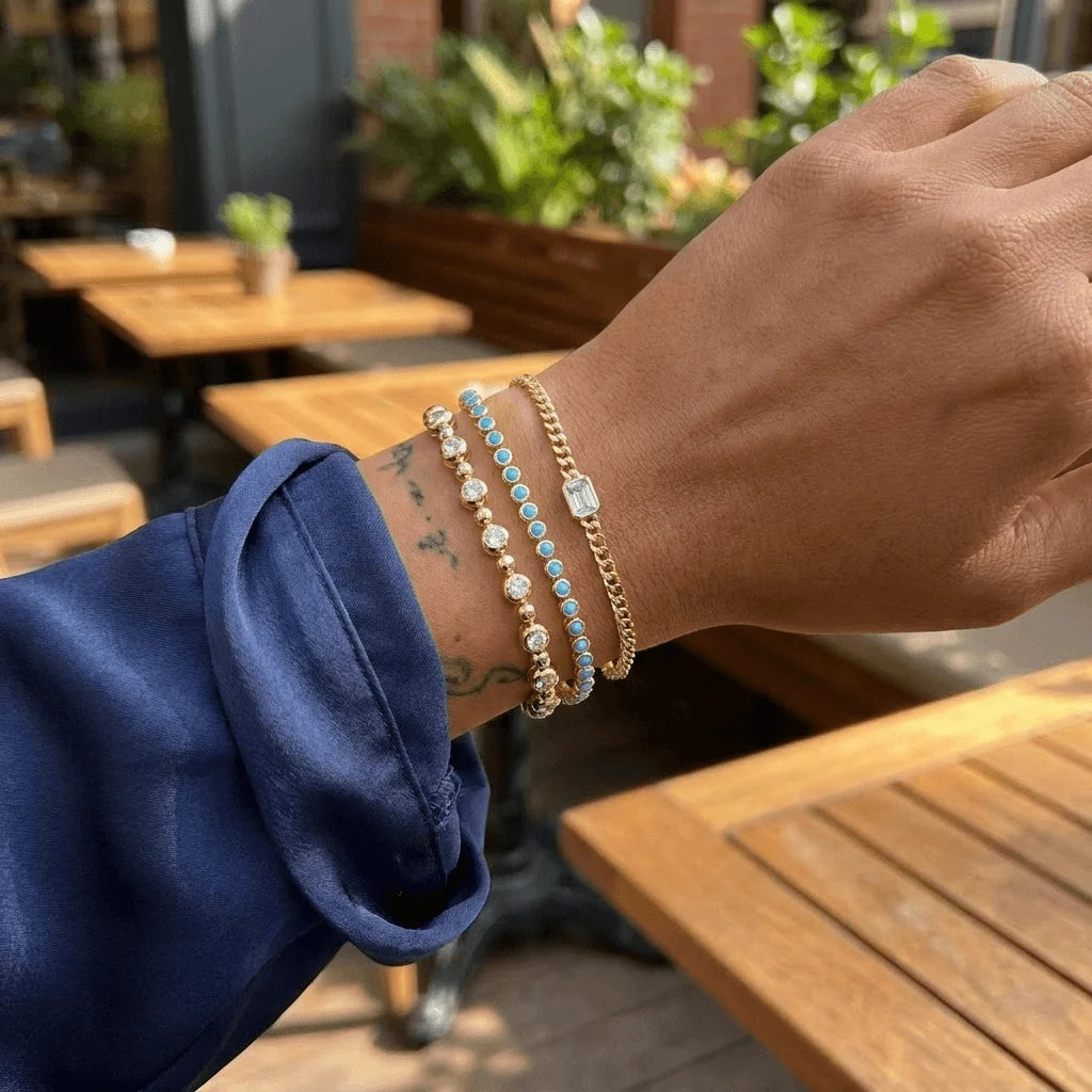 Turquoise Bezel Tennis Bracelet | Women's Stackable Jewelry 4
