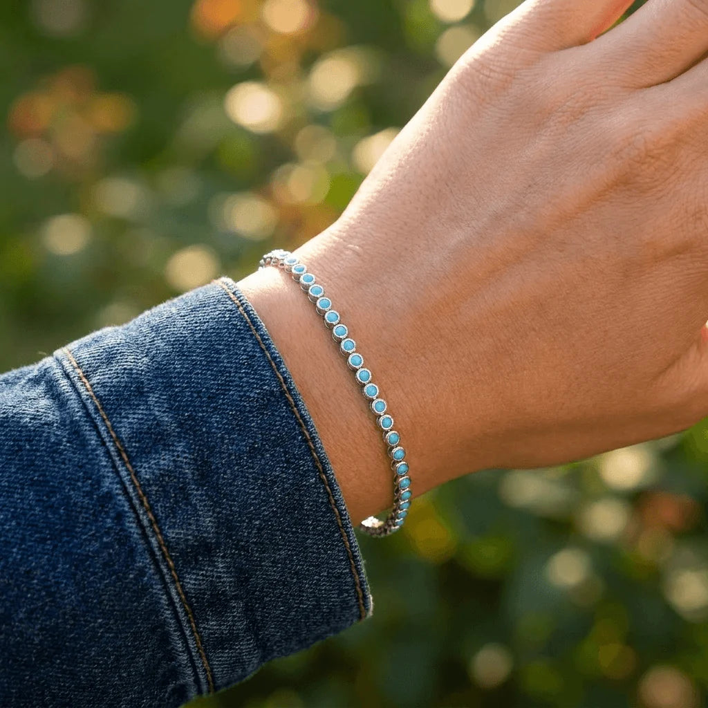 Turquoise Bezel Tennis Bracelet | Women's Stackable Jewelry 6